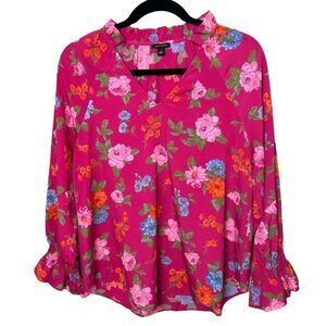 Ann Taylor Pink Floral Blouse Sz S